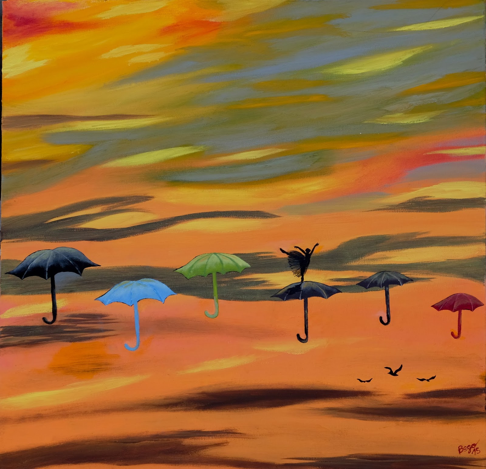 Dancing in the rain · 60 × 60 cm · Óleo sobre lienzo