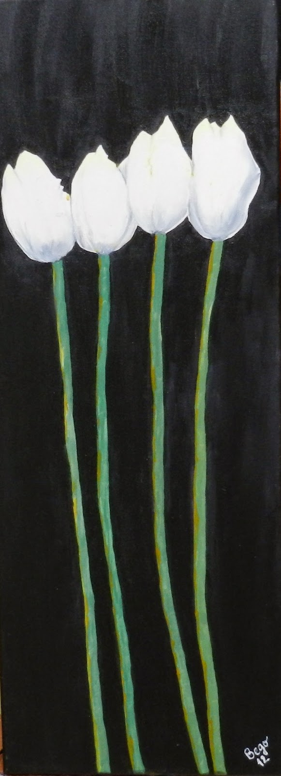 Tulipanes en Julio · 30 × 80 cm · Óleo sobre lienzo