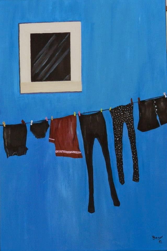 Aireando secretos · 60 × 90 cm · Óleo sobre lienzo